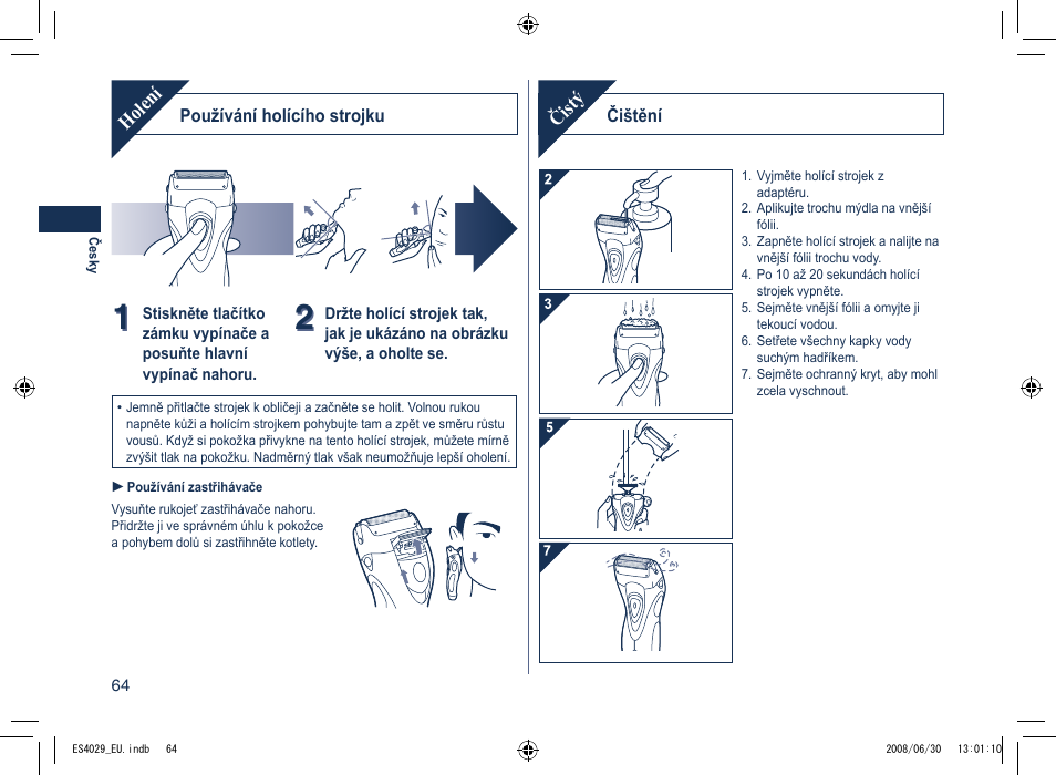 Holení, Čistý | Panasonic ES4029 User Manual | Page 64 / 104