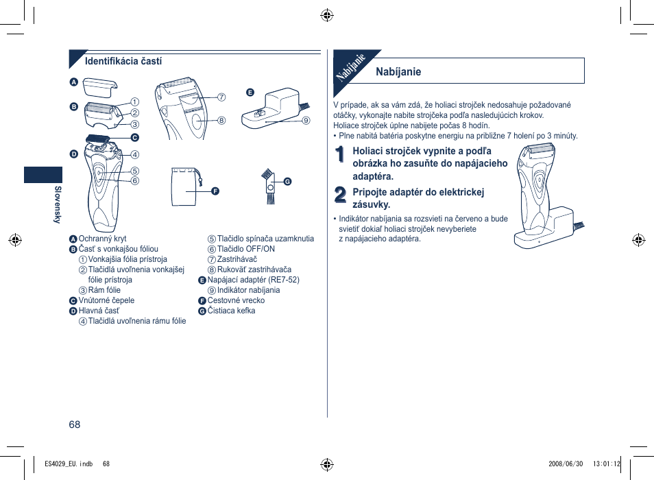 Nabíjanie | Panasonic ES4029 User Manual | Page 68 / 104