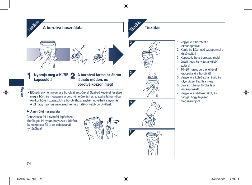 Borotválkozás, Tisztítás | Panasonic ES4029 User Manual | Page 74 / 104