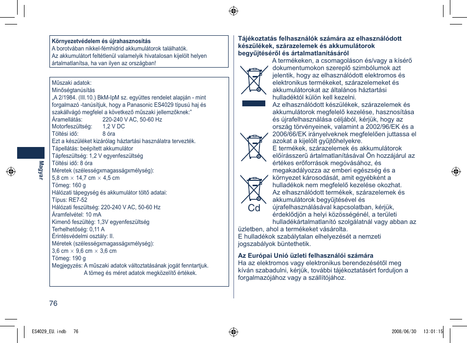 Panasonic ES4029 User Manual | Page 76 / 104