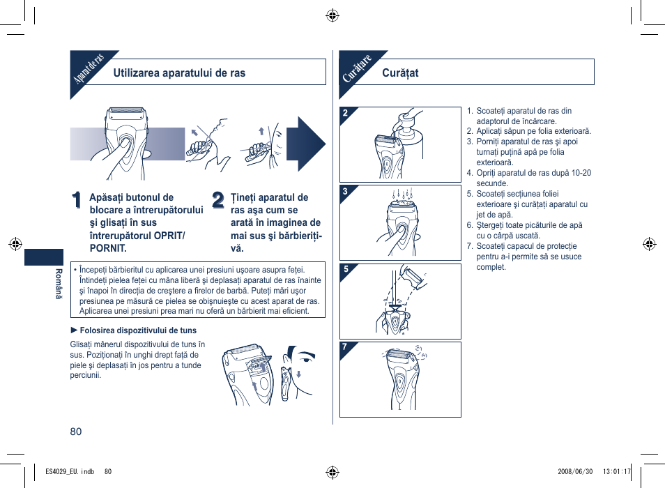 Aparat de ras, Curăţar e | Panasonic ES4029 User Manual | Page 80 / 104