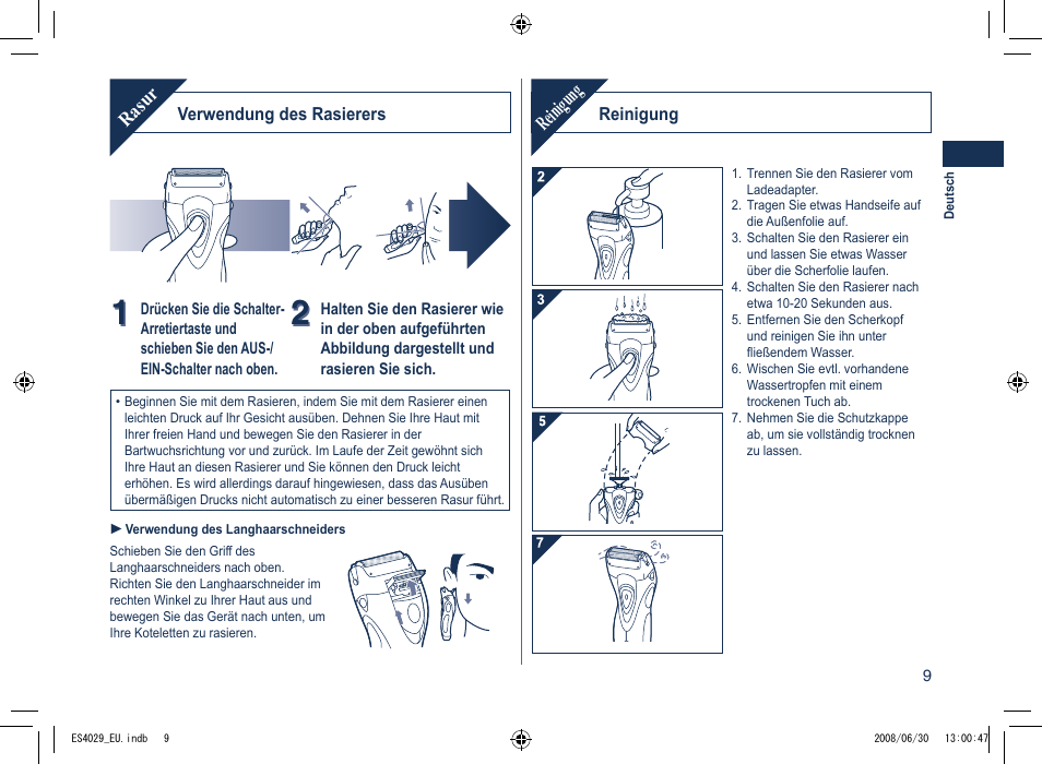 Rasur, Reinigung | Panasonic ES4029 User Manual | Page 9 / 104