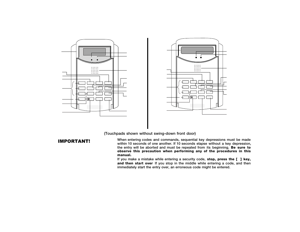 Important, English display touchpad | ADT Security Services Safewatch Pro 2000 User Manual | Page 12 / 48
