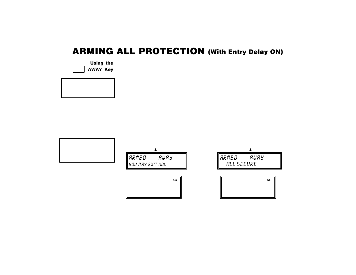Arming all protection, With entry delay on), Arme d | Away, Al l secure | ADT Security Services Safewatch Pro 2000 User Manual | Page 16 / 48