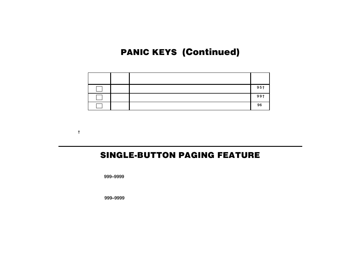 Continued), Panic keys, Single-button paging feature | ADT Security Services Safewatch Pro 2000 User Manual | Page 22 / 48