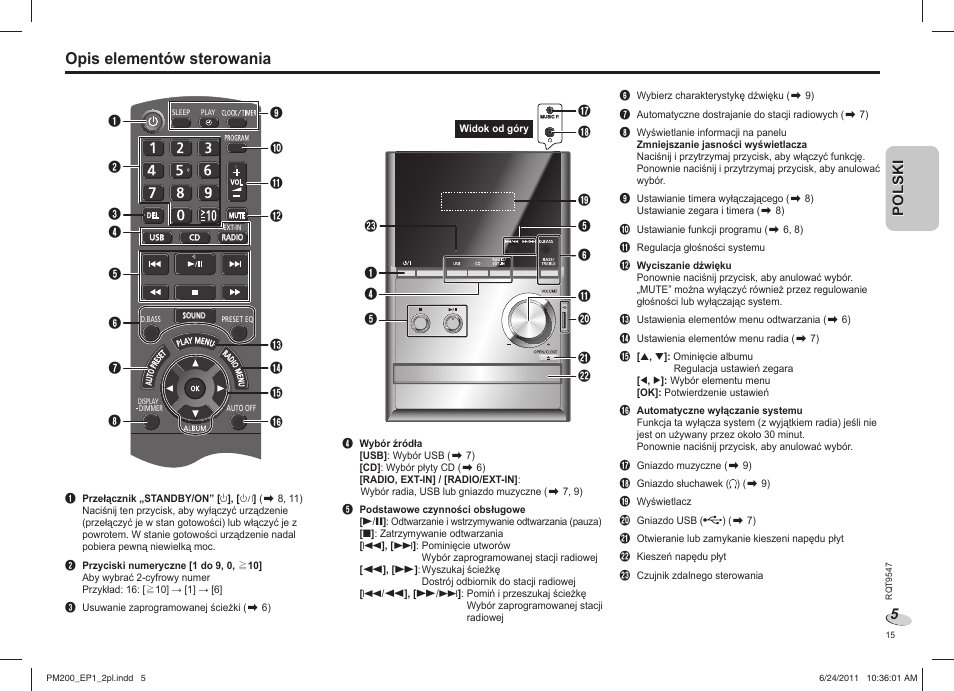 Opis elementów sterowania | Panasonic SCPM200EP User Manual | Page 15 / 64