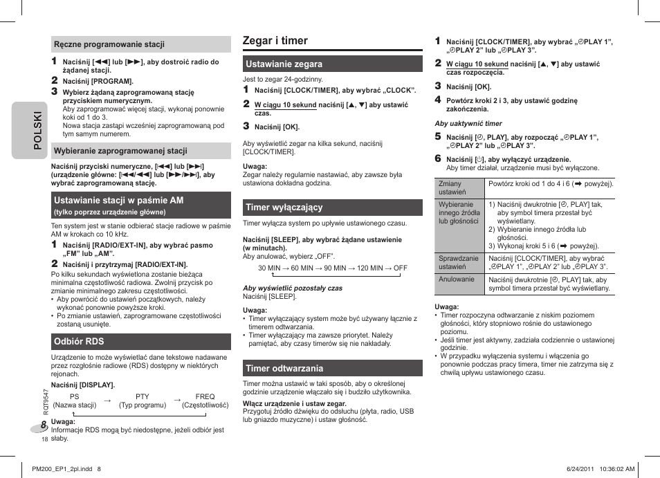 Zegar i timer | Panasonic SCPM200EP User Manual | Page 18 / 64