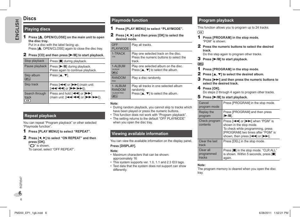 Discs | Panasonic SCPM200EP User Manual | Page 6 / 64