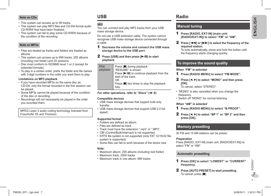 Radio | Panasonic SCPM200EP User Manual | Page 7 / 64