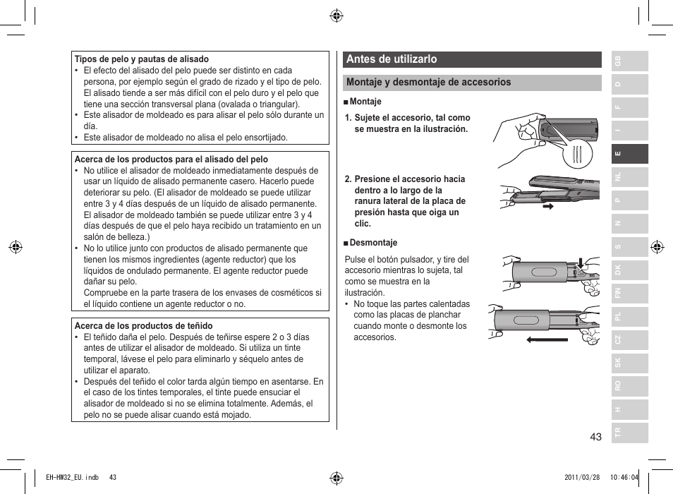 Antes de utilizarlo | Panasonic EHHW32 User Manual | Page 43 / 158