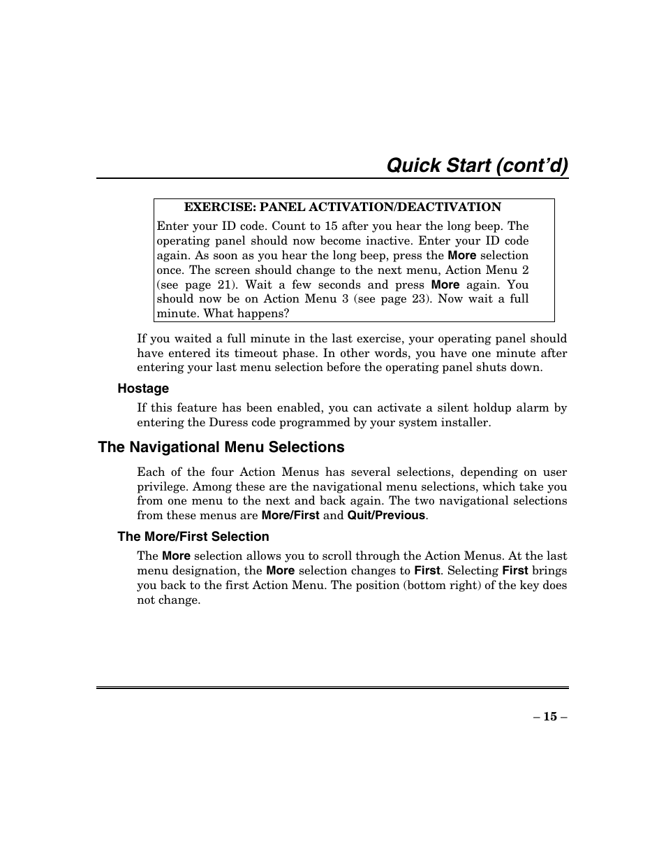 Quick start (cont’d) | ADT Security Services Focus 200 Plus User Manual | Page 15 / 88