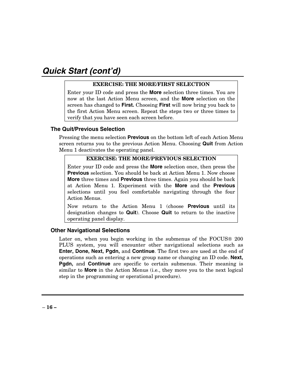 Quick start (cont’d) | ADT Security Services Focus 200 Plus User Manual | Page 16 / 88