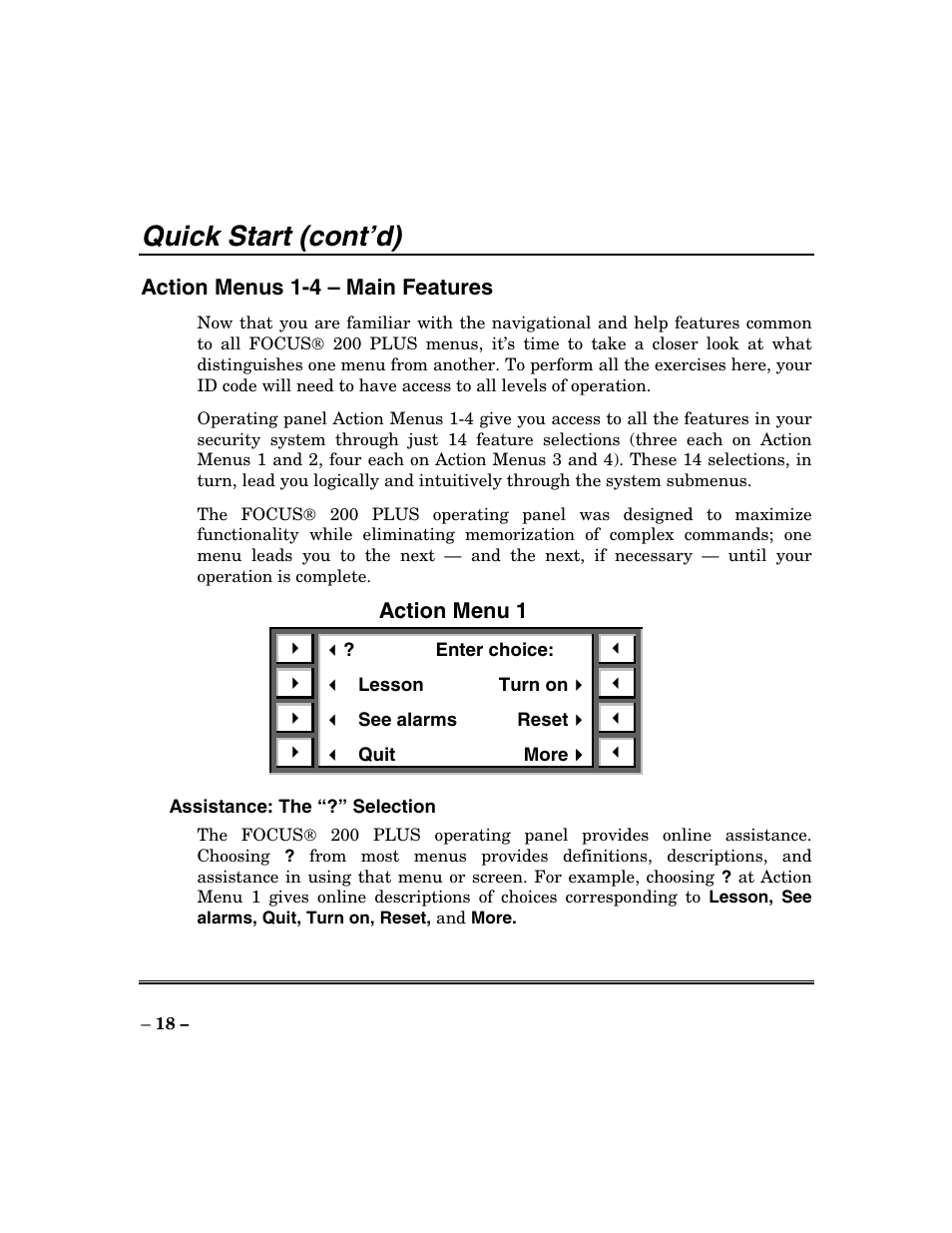 Quick start (cont’d) | ADT Security Services Focus 200 Plus User Manual | Page 18 / 88
