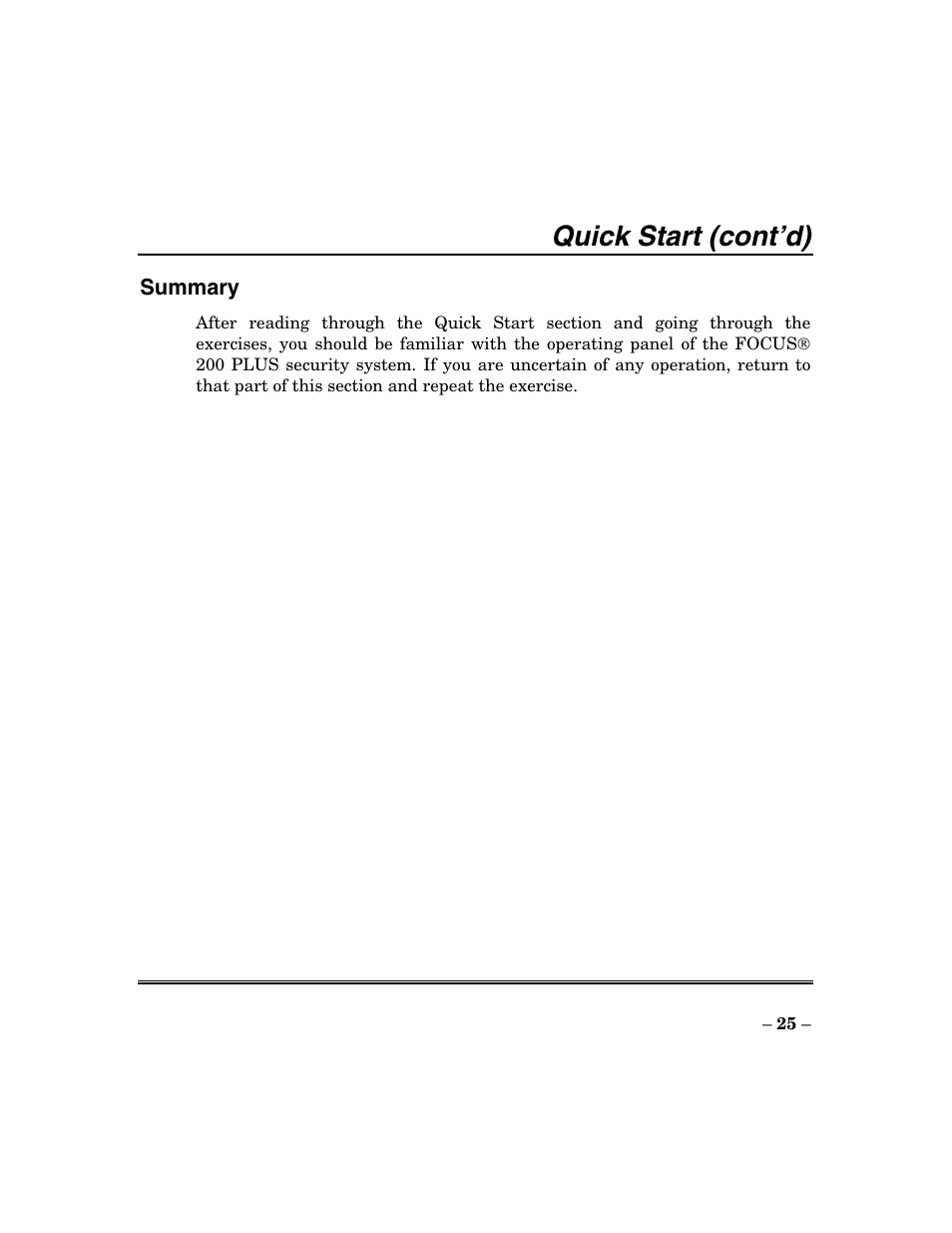 Quick start (cont’d) | ADT Security Services Focus 200 Plus User Manual | Page 25 / 88