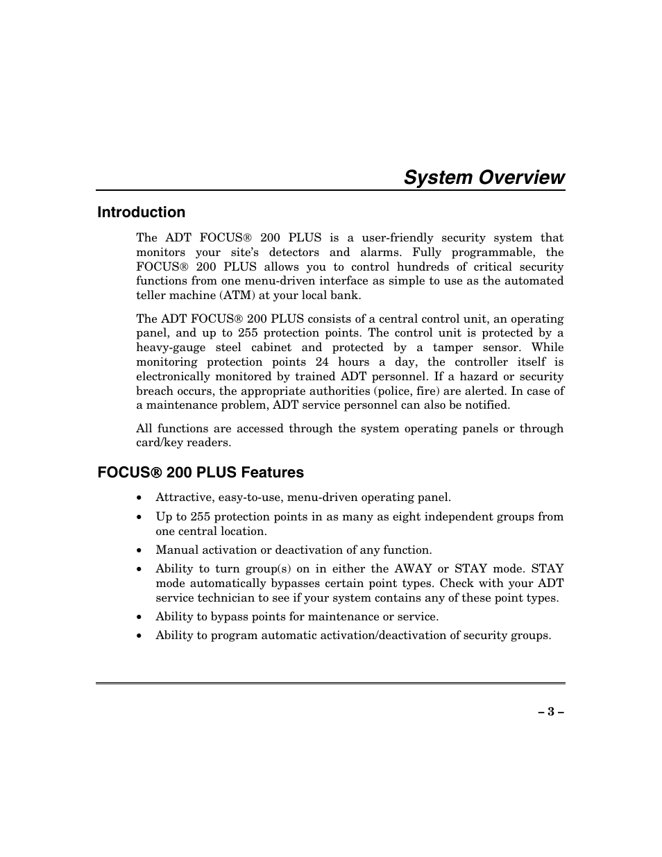 System overview | ADT Security Services Focus 200 Plus User Manual | Page 3 / 88