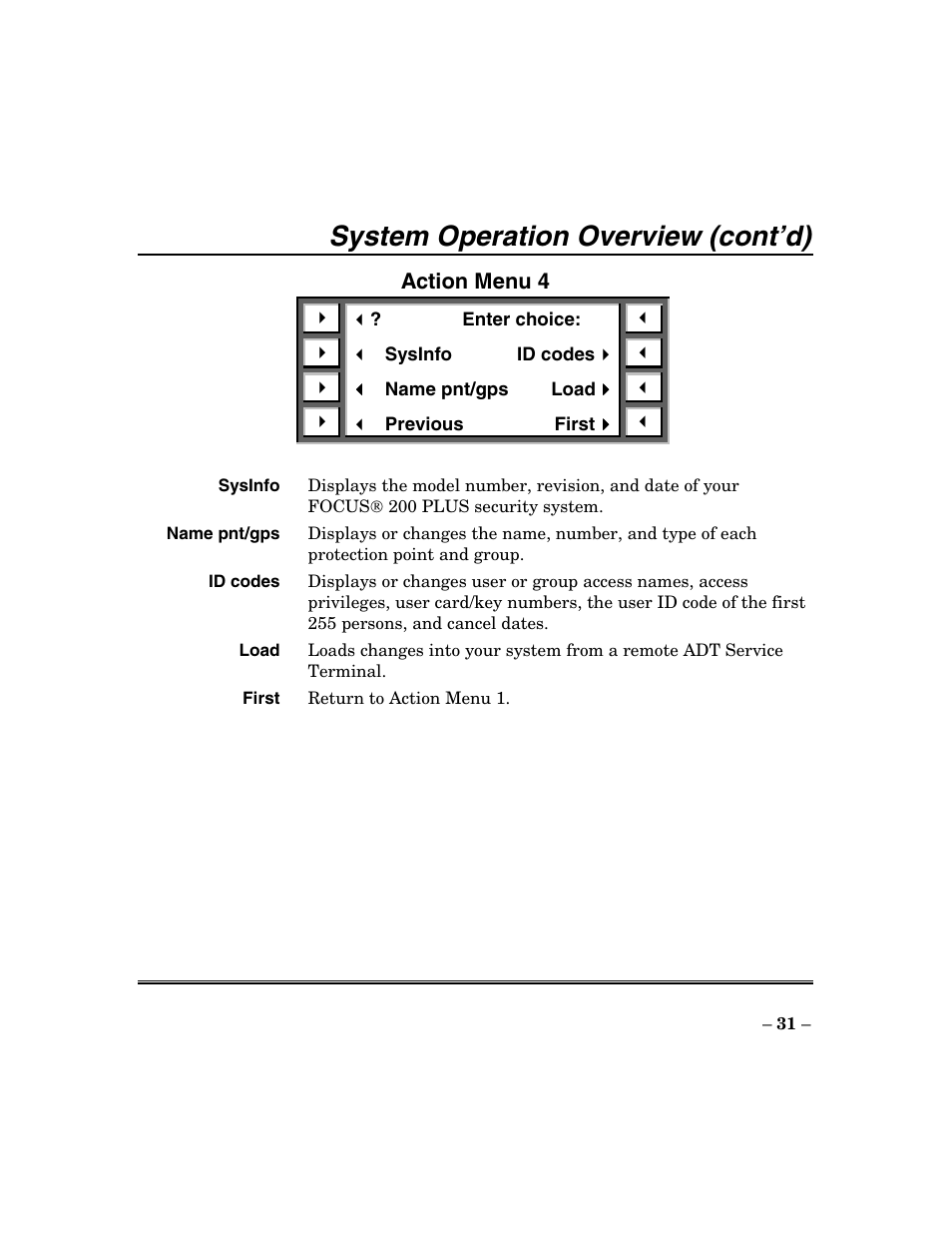 System operation overview (cont’d) | ADT Security Services Focus 200 Plus User Manual | Page 31 / 88