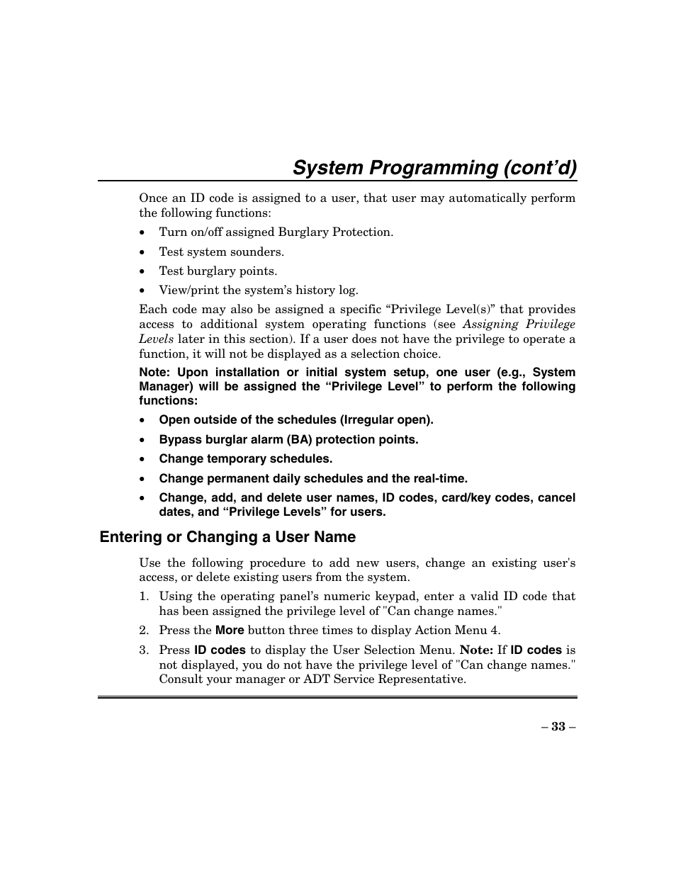 System programming (cont’d) | ADT Security Services Focus 200 Plus User Manual | Page 33 / 88