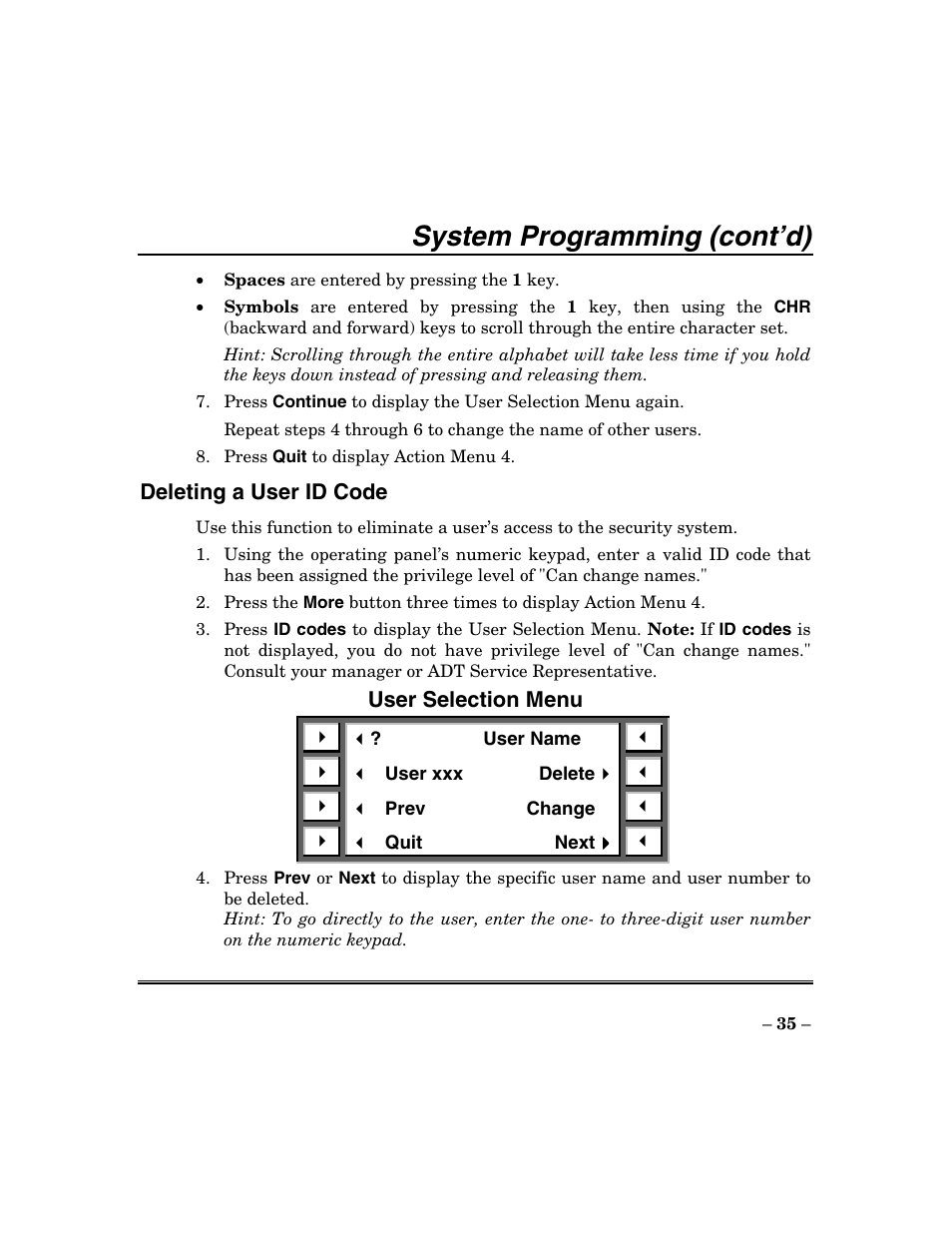 System programming (cont’d) | ADT Security Services Focus 200 Plus User Manual | Page 35 / 88