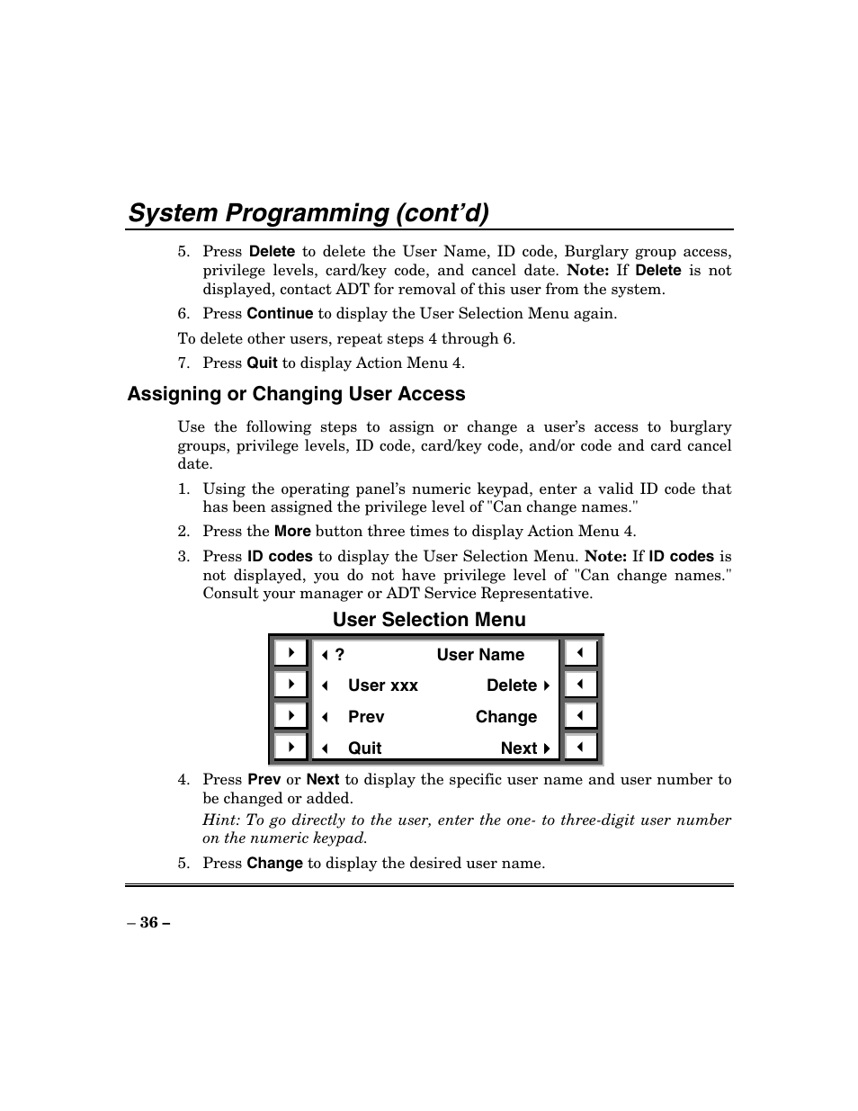 System programming (cont’d) | ADT Security Services Focus 200 Plus User Manual | Page 36 / 88