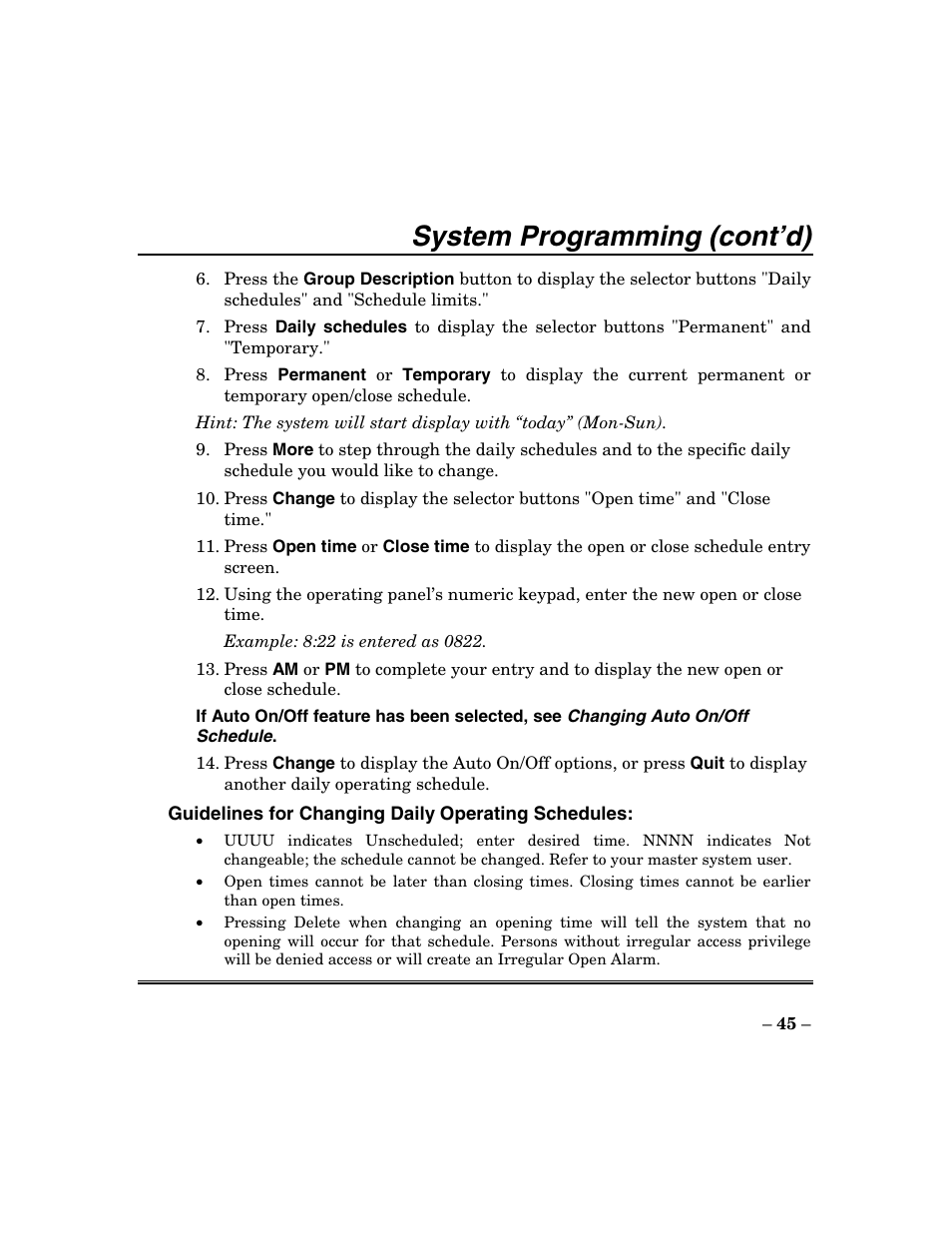System programming (cont’d) | ADT Security Services Focus 200 Plus User Manual | Page 45 / 88