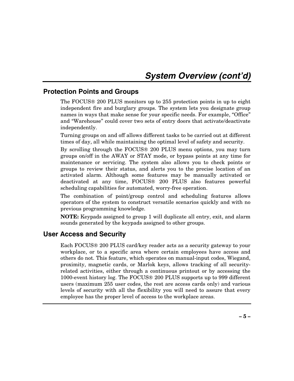 System overview (cont’d) | ADT Security Services Focus 200 Plus User Manual | Page 5 / 88