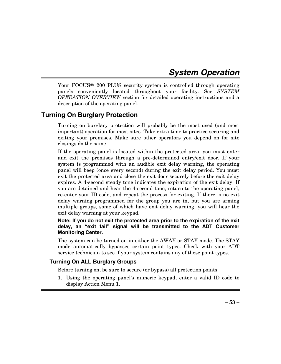 System operation | ADT Security Services Focus 200 Plus User Manual | Page 53 / 88