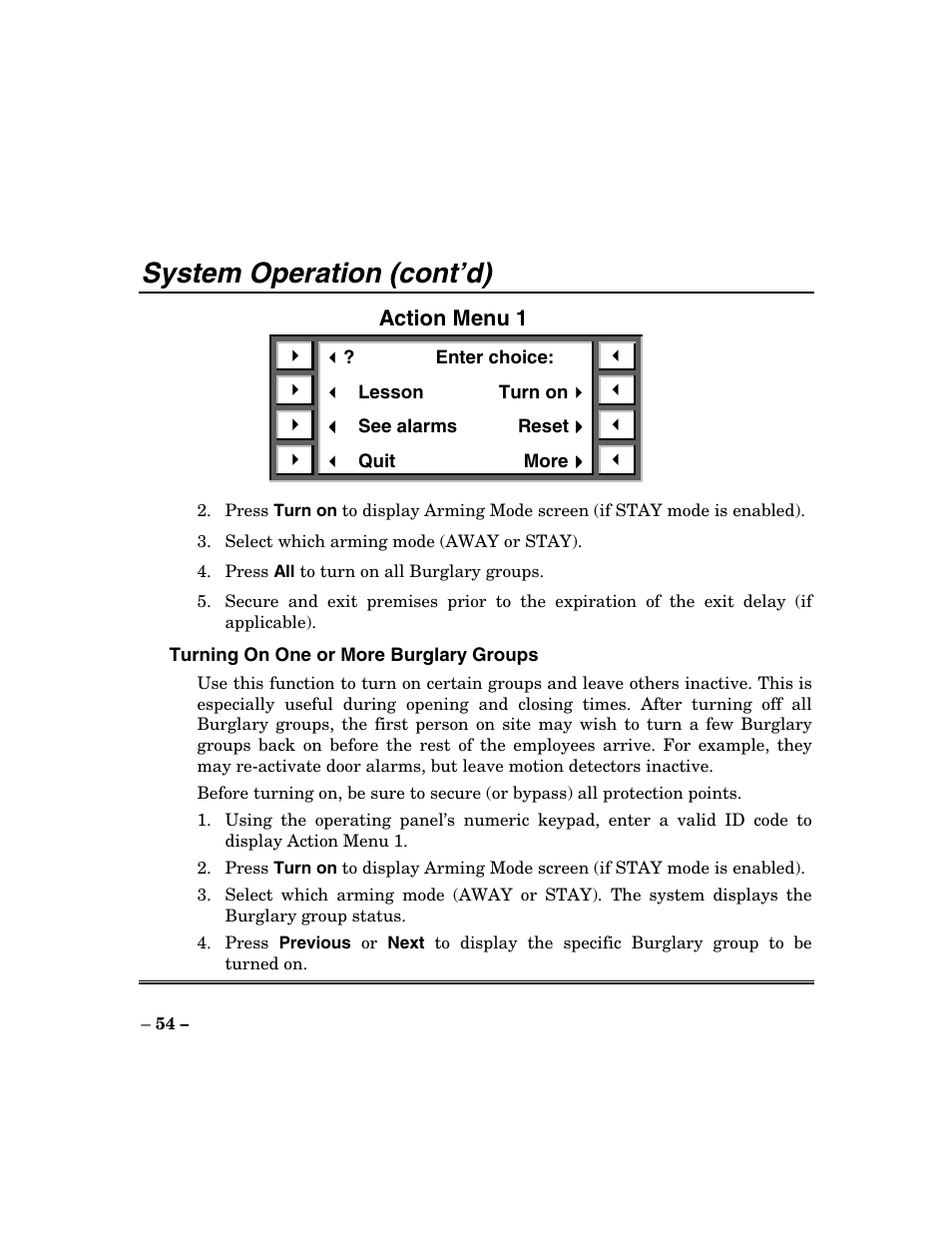 System operation (cont’d) | ADT Security Services Focus 200 Plus User Manual | Page 54 / 88