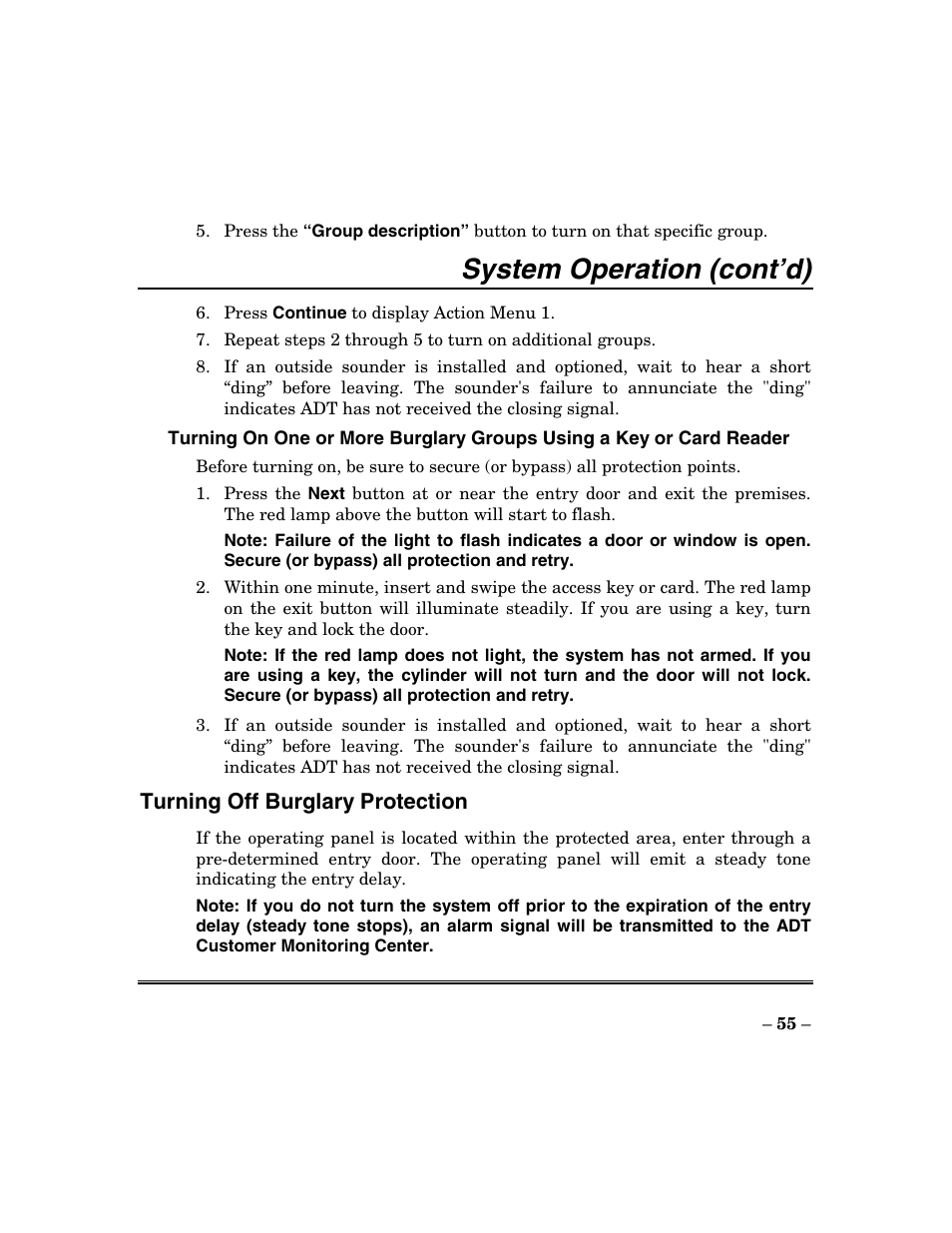 System operation (cont’d) | ADT Security Services Focus 200 Plus User Manual | Page 55 / 88