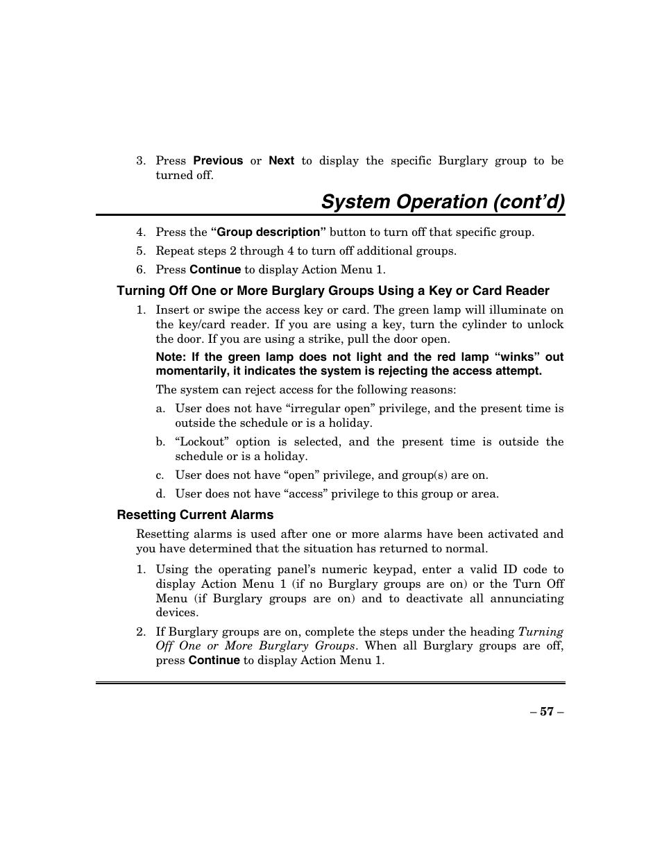 System operation (cont’d) | ADT Security Services Focus 200 Plus User Manual | Page 57 / 88