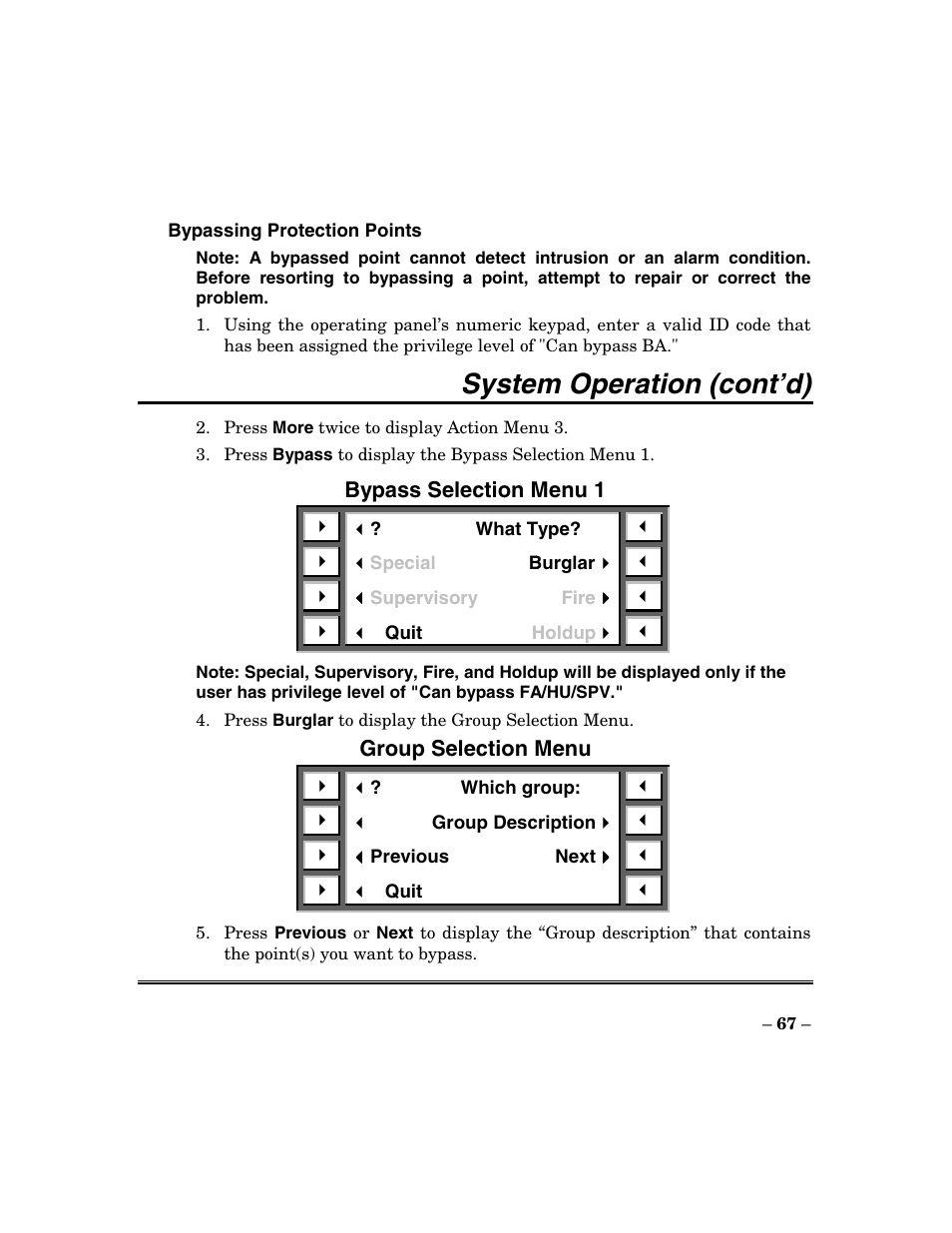 System operation (cont’d) | ADT Security Services Focus 200 Plus User Manual | Page 67 / 88