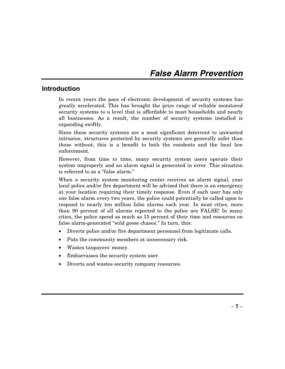 False alarm prevention | ADT Security Services Focus 200 Plus User Manual | Page 7 / 88