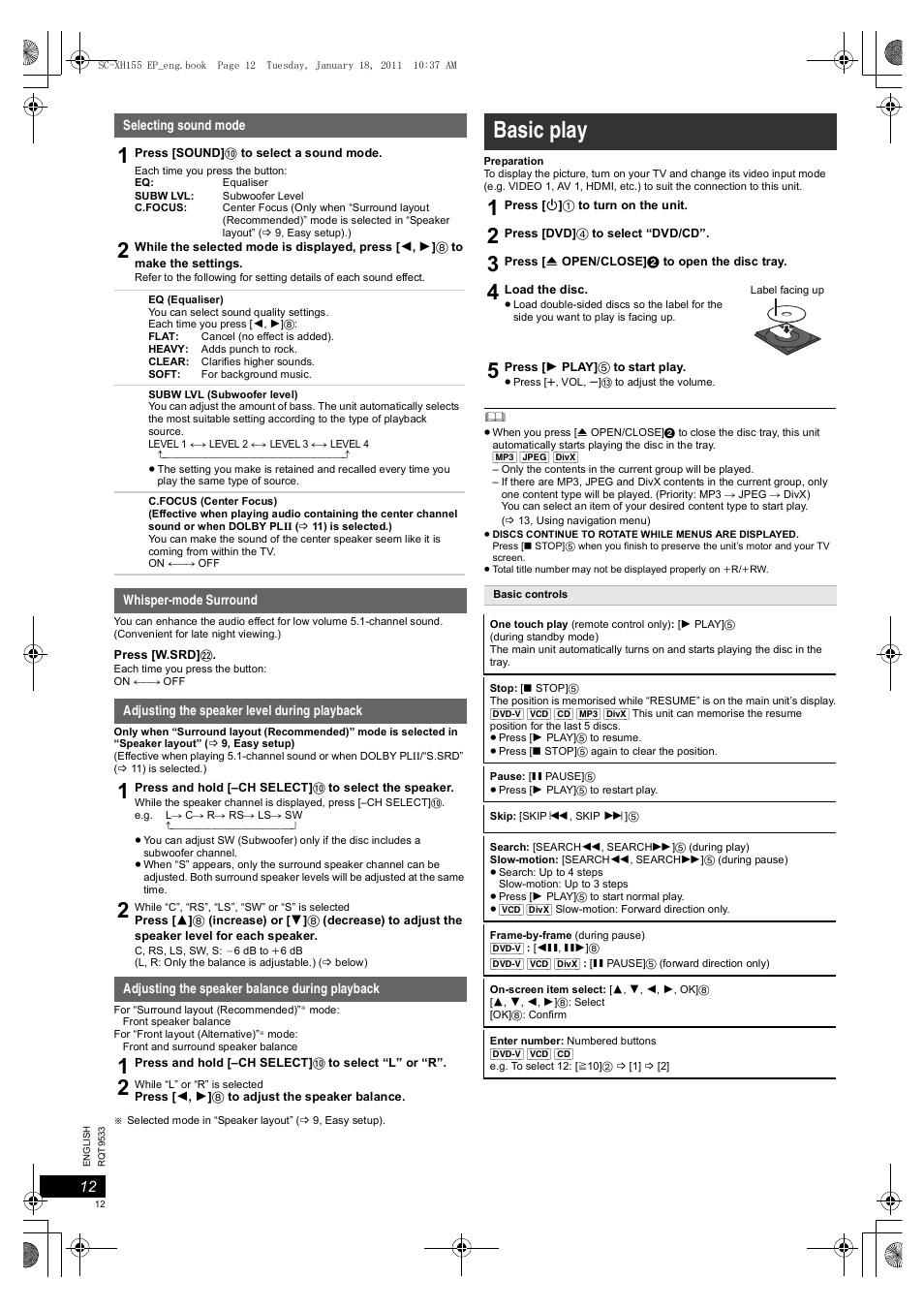 Basic play | Panasonic SCXH155EP User Manual | Page 12 / 90