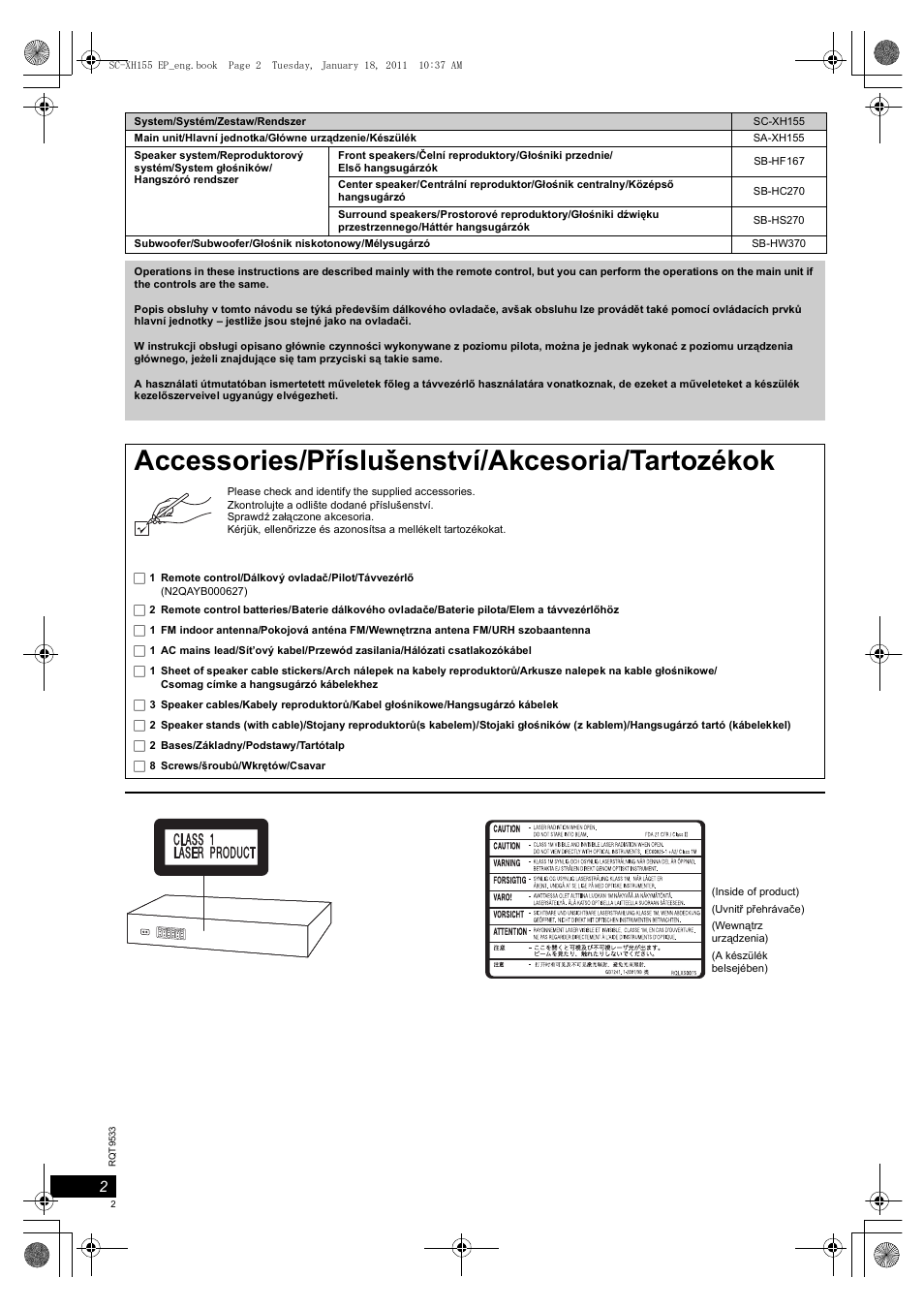 Accessories/příslušenství/akcesoria/tartozékok | Panasonic SCXH155EP User Manual | Page 2 / 90