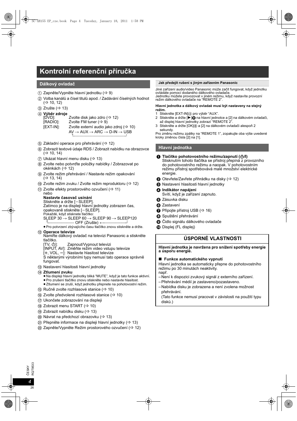 Kontrolní referenční příručka | Panasonic SCXH155EP User Manual | Page 26 / 90