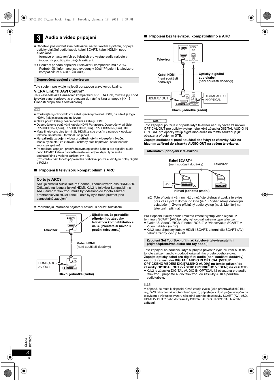 Audio a video připojení | Panasonic SCXH155EP User Manual | Page 30 / 90