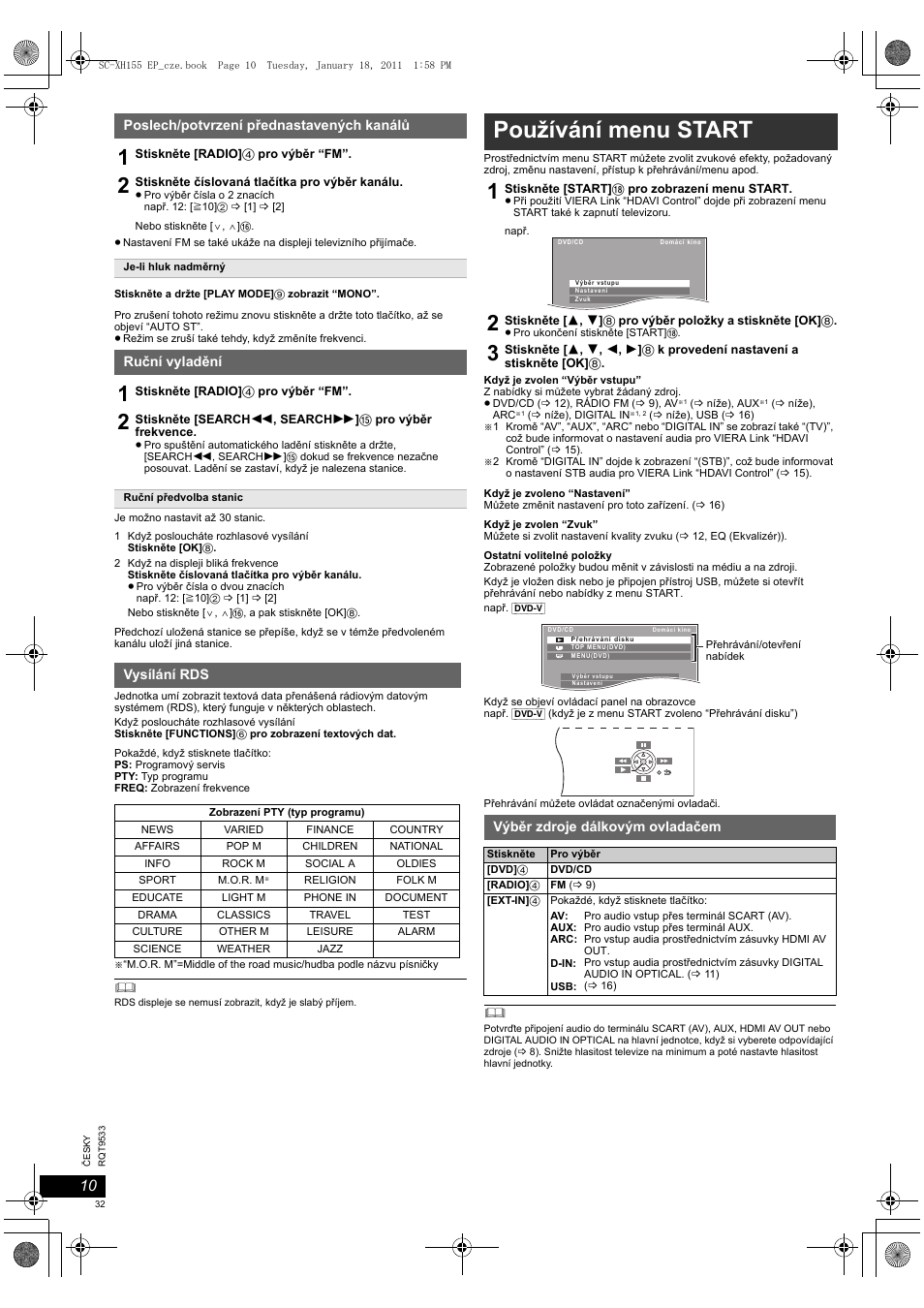 Používání menu start | Panasonic SCXH155EP User Manual | Page 32 / 90