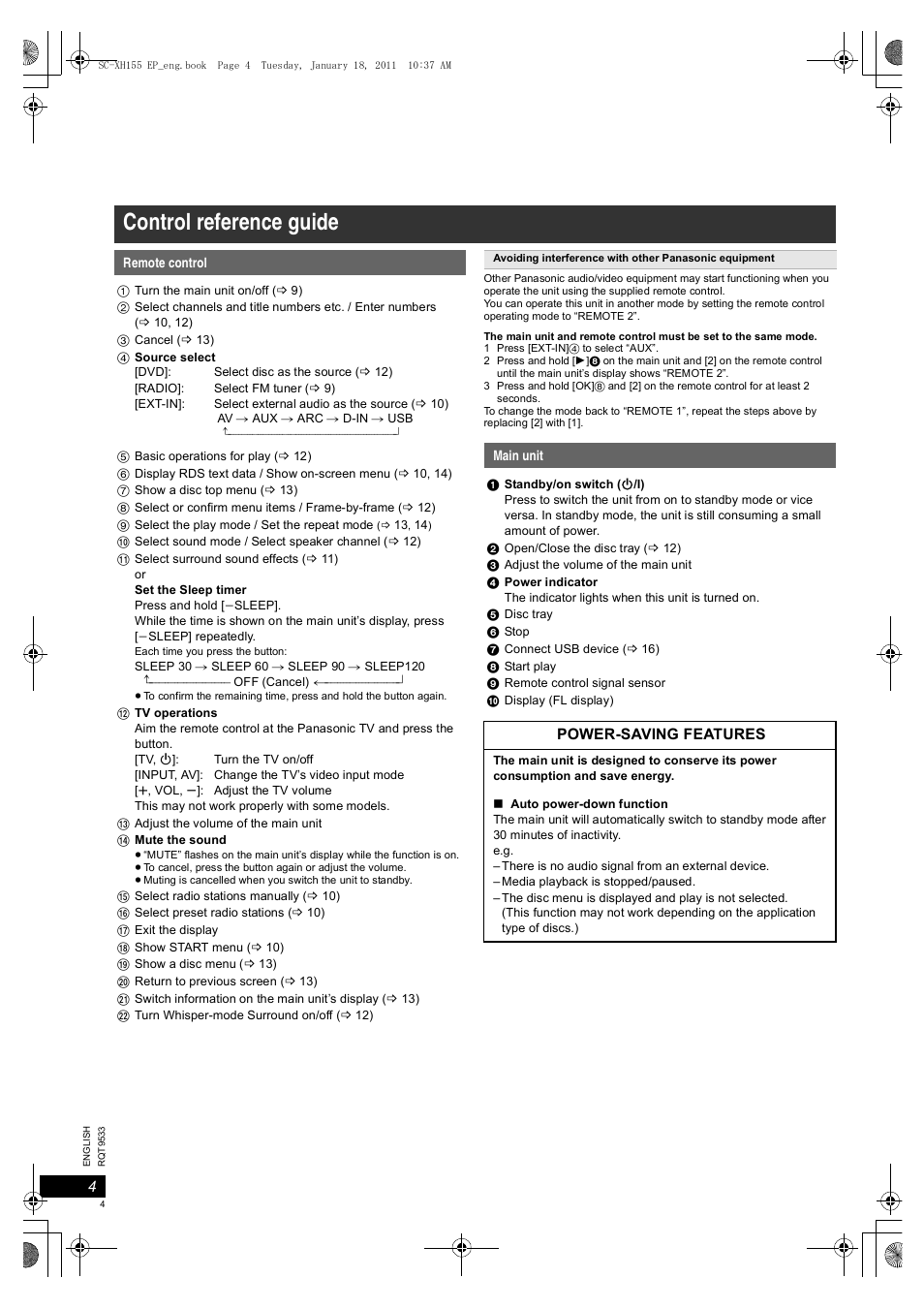 Control reference guide | Panasonic SCXH155EP User Manual | Page 4 / 90