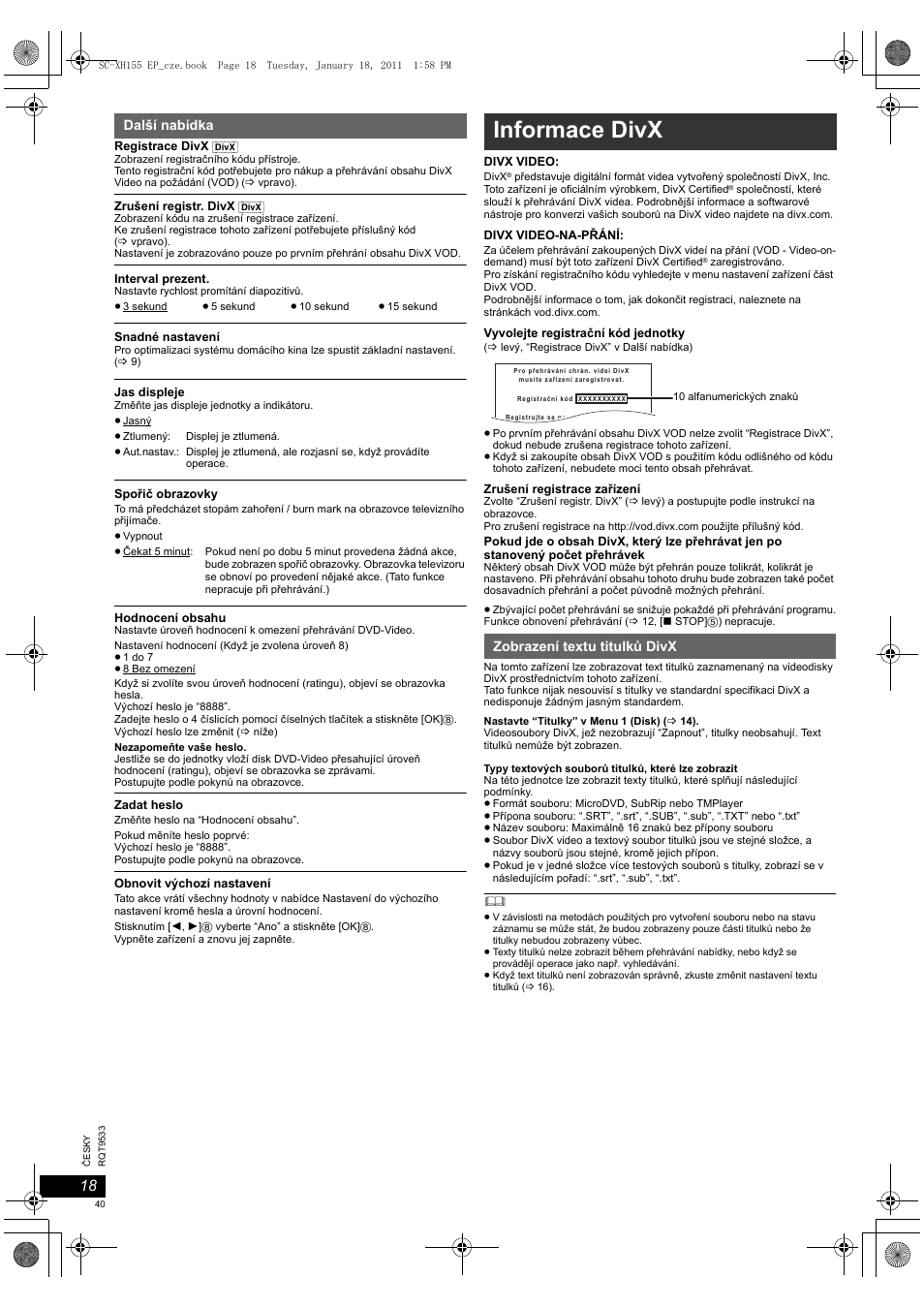 Informace divx | Panasonic SCXH155EP User Manual | Page 40 / 90