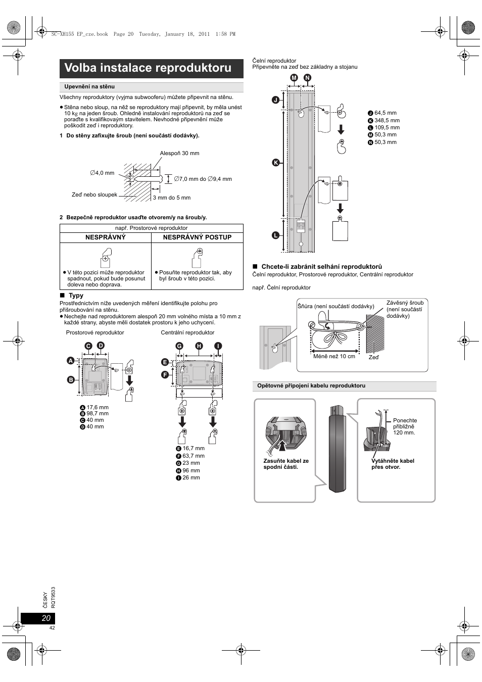 Volba instalace reproduktoru | Panasonic SCXH155EP User Manual | Page 42 / 90