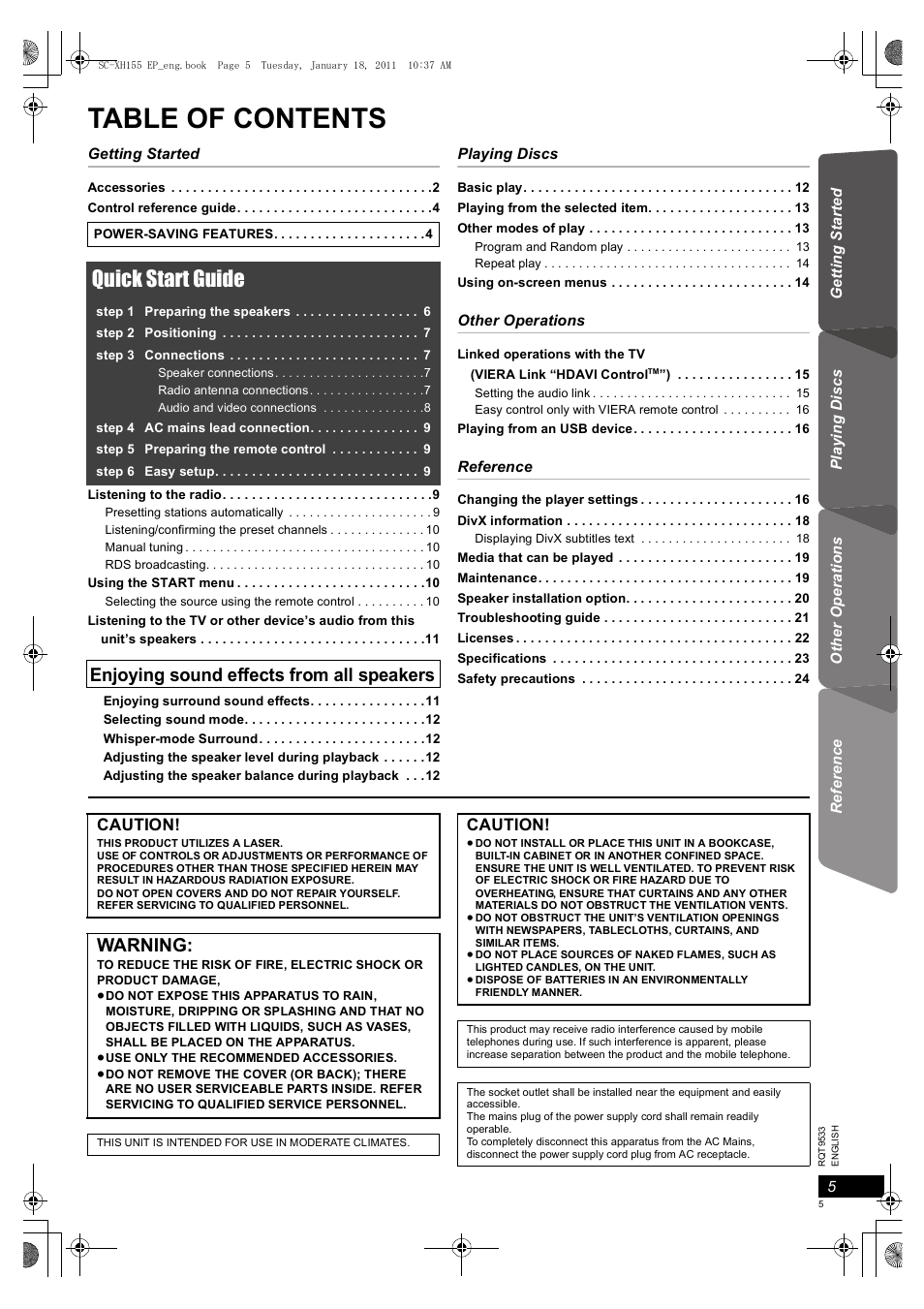 Panasonic SCXH155EP User Manual | Page 5 / 90