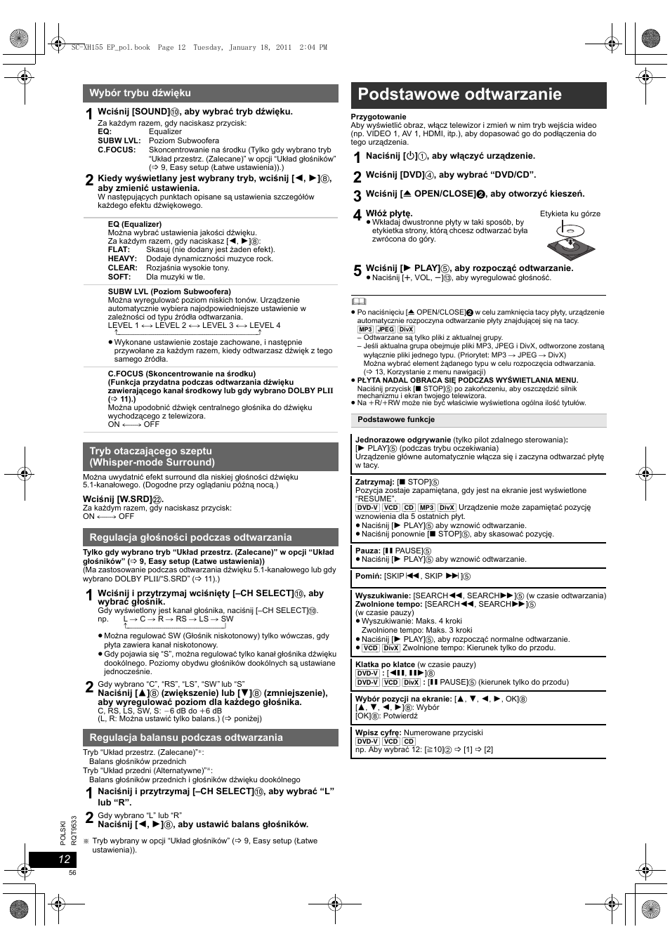 Podstawowe odtwarzanie | Panasonic SCXH155EP User Manual | Page 56 / 90