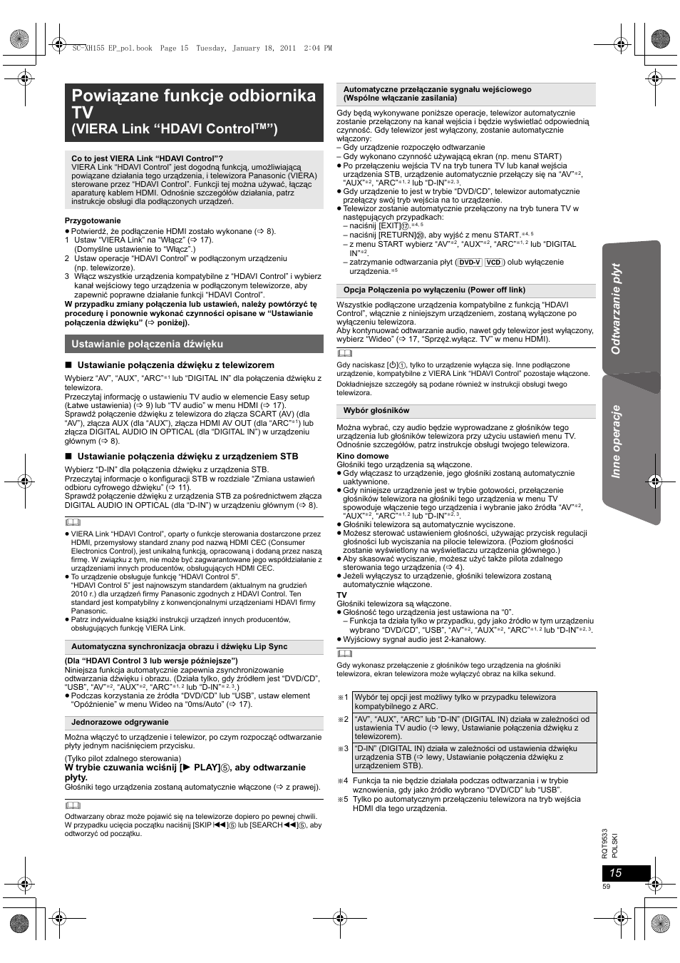 Powiązane funkcje odbiornika tv, Viera link “hdavi control | Panasonic SCXH155EP User Manual | Page 59 / 90