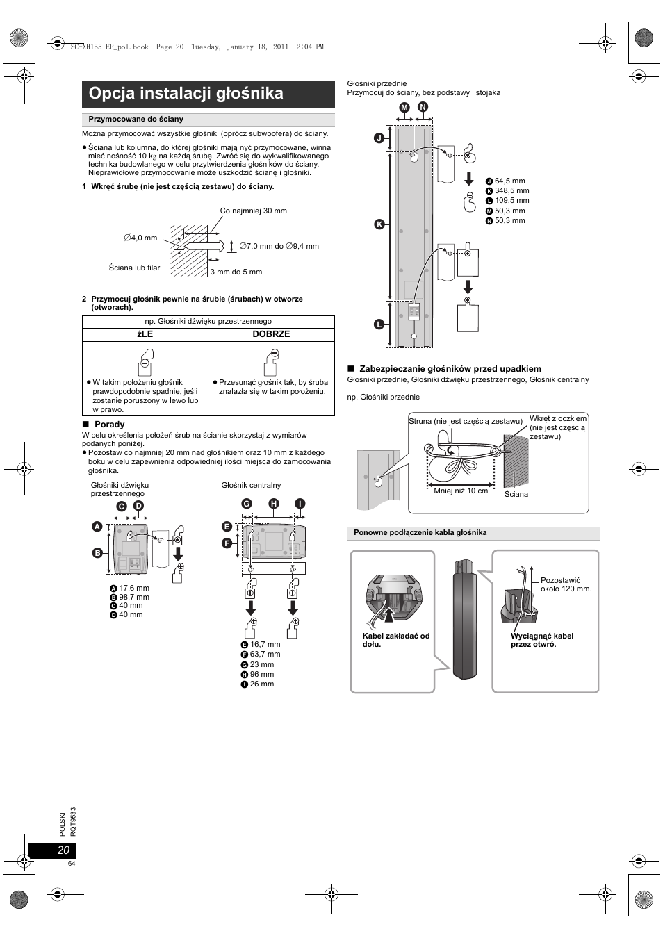 Opcja instalacji głośnika | Panasonic SCXH155EP User Manual | Page 64 / 90