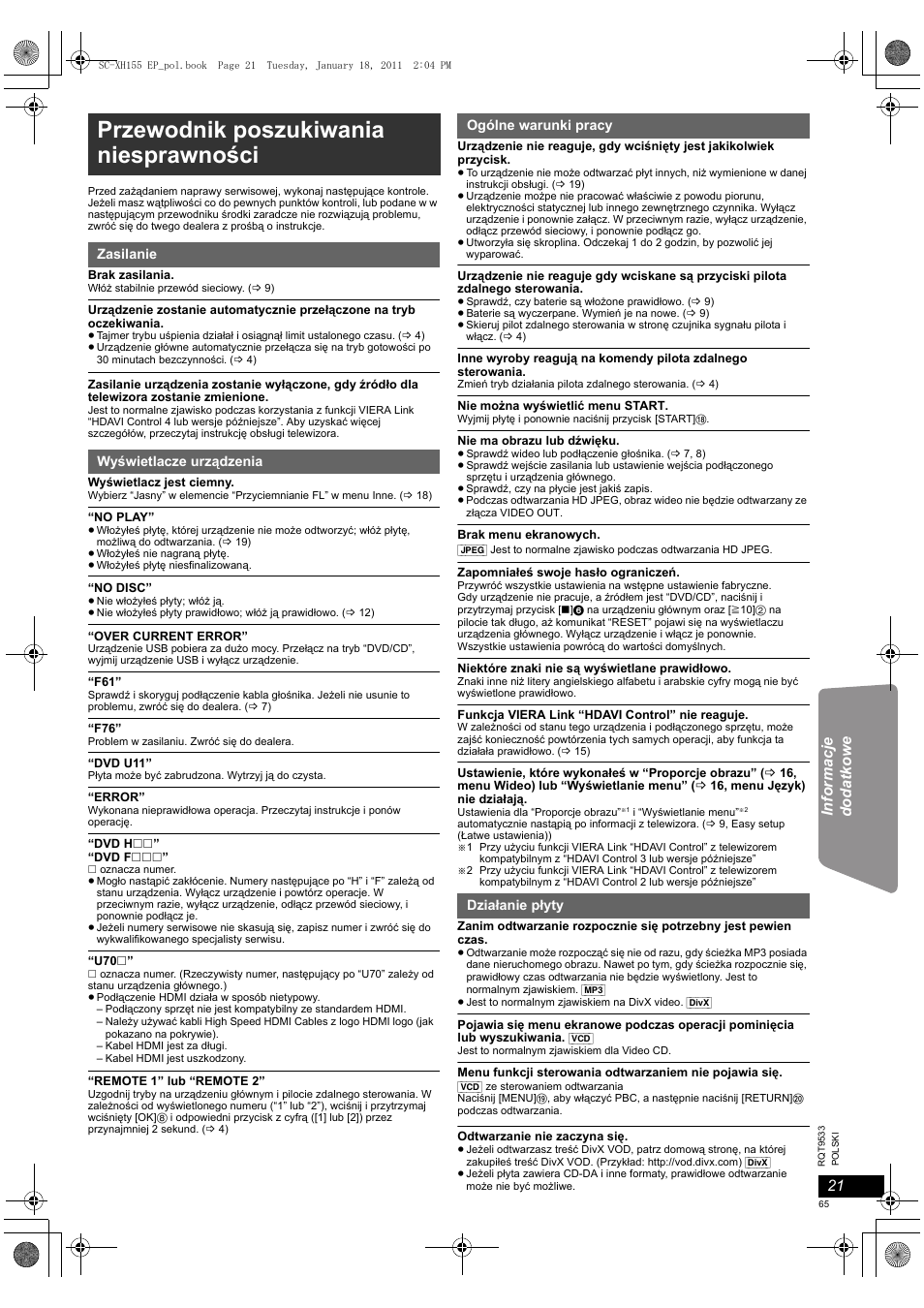 Przewodnik poszukiwania niesprawności | Panasonic SCXH155EP User Manual | Page 65 / 90