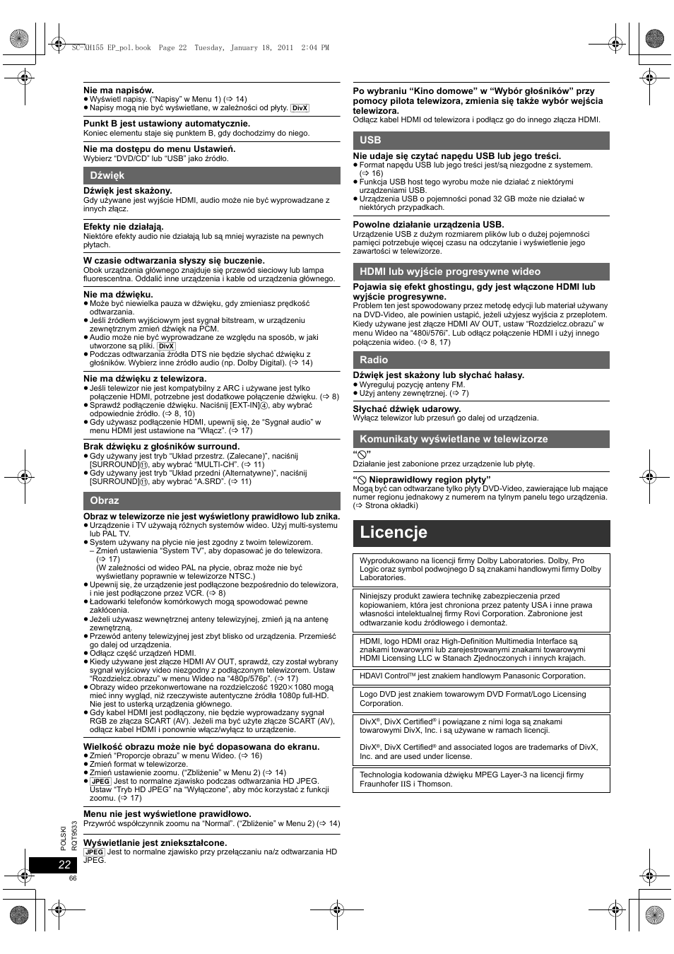 Licencje | Panasonic SCXH155EP User Manual | Page 66 / 90