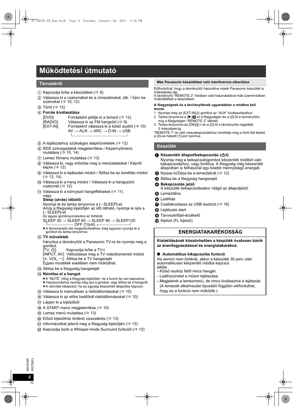 Működtetési útmutató | Panasonic SCXH155EP User Manual | Page 70 / 90