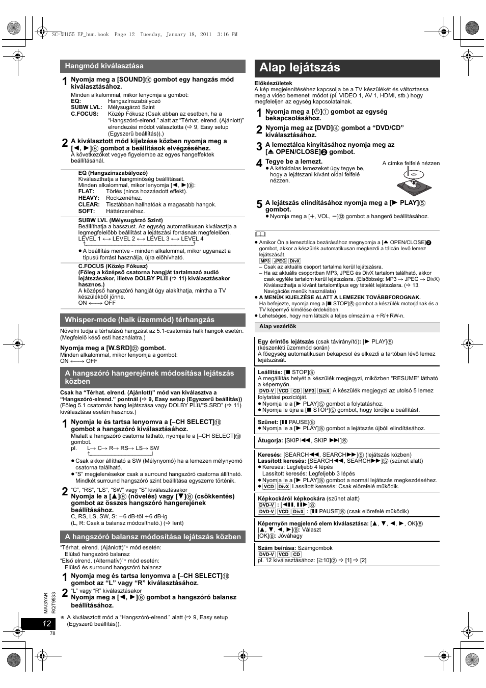 Alap lejátszás | Panasonic SCXH155EP User Manual | Page 78 / 90