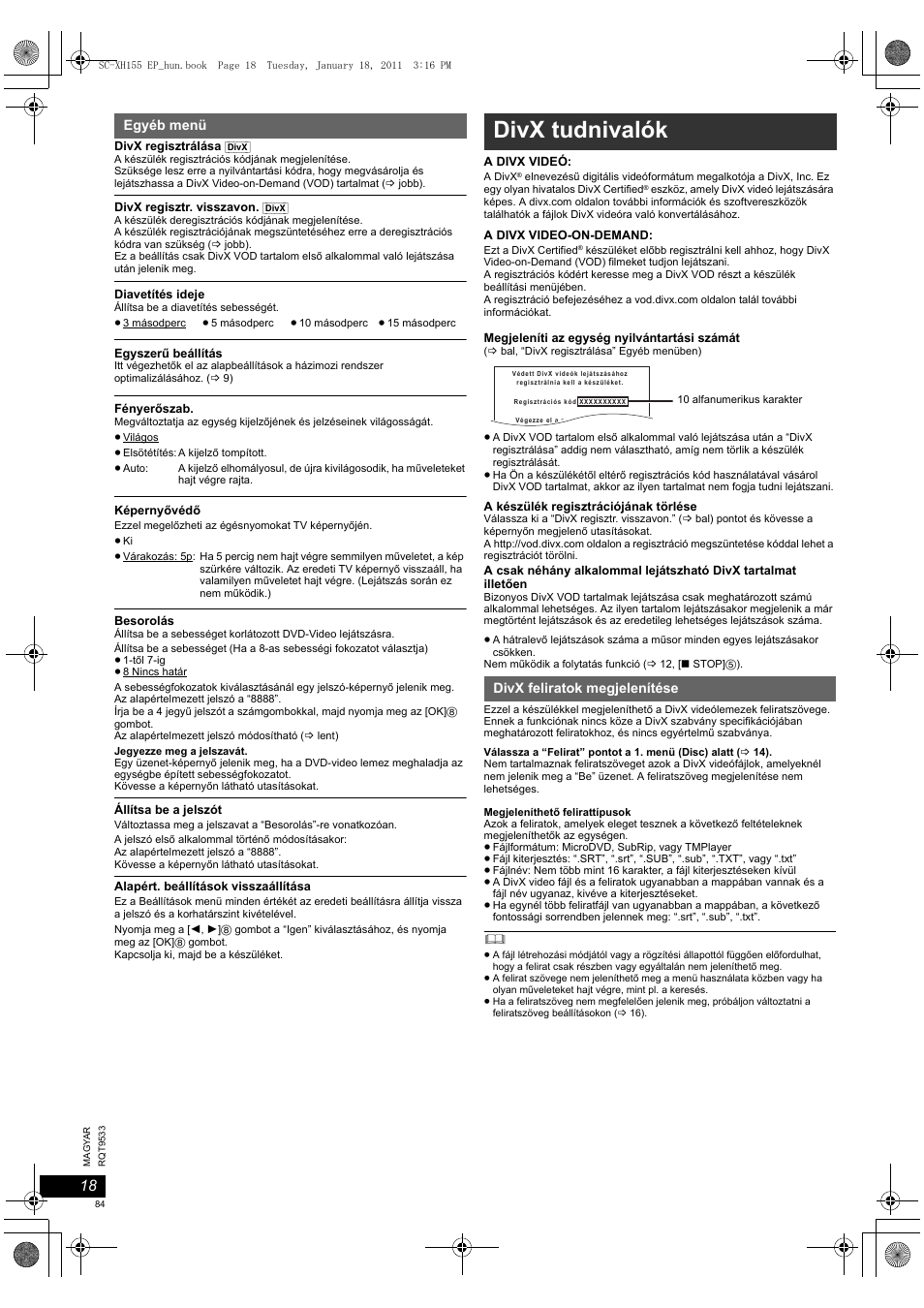 Divx tudnivalók | Panasonic SCXH155EP User Manual | Page 84 / 90