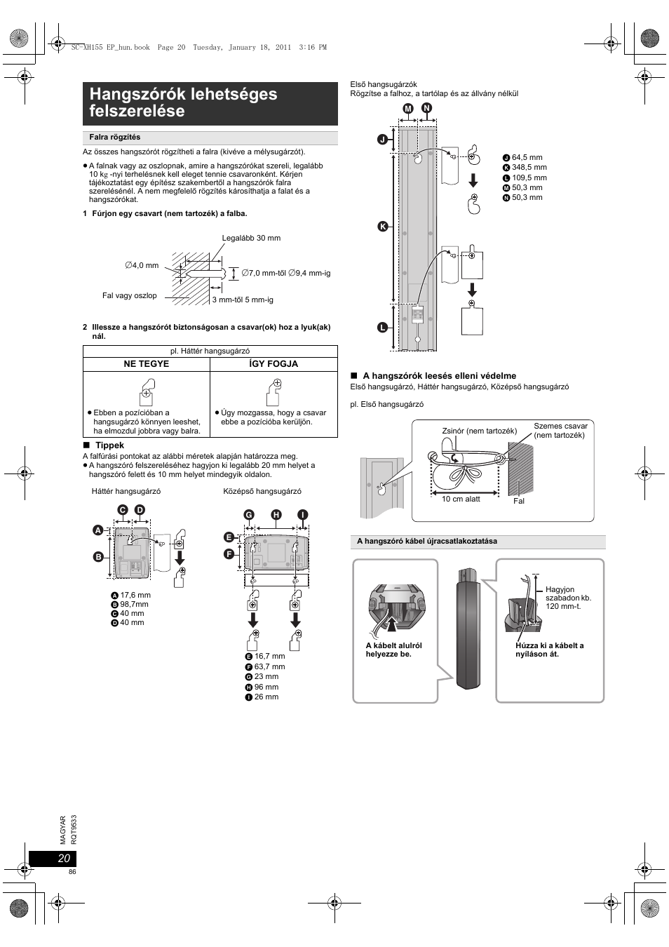 Hangszórók lehetséges felszerelése | Panasonic SCXH155EP User Manual | Page 86 / 90