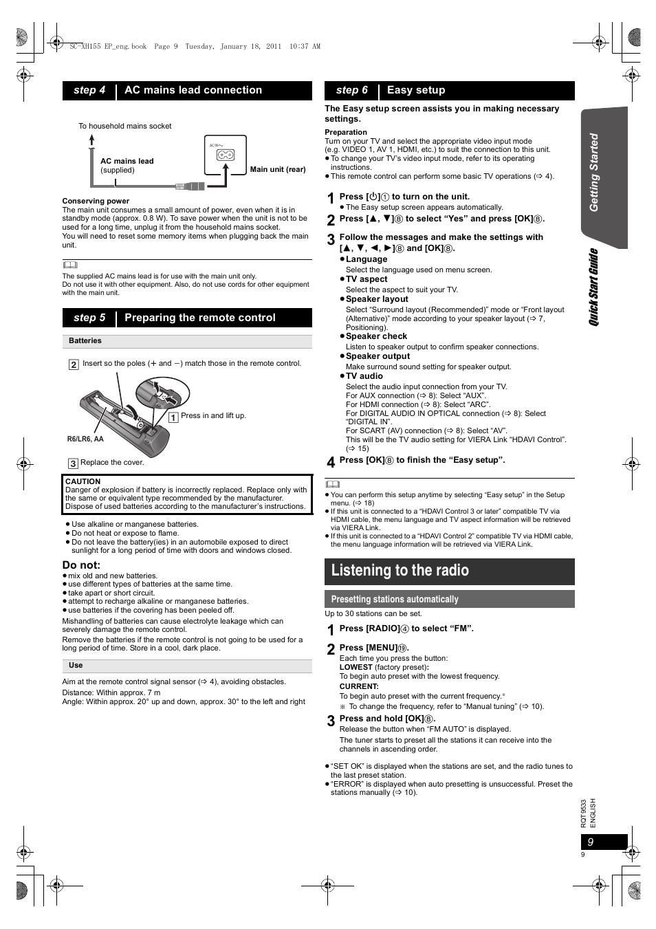 Listening to the radio | Panasonic SCXH155EP User Manual | Page 9 / 90